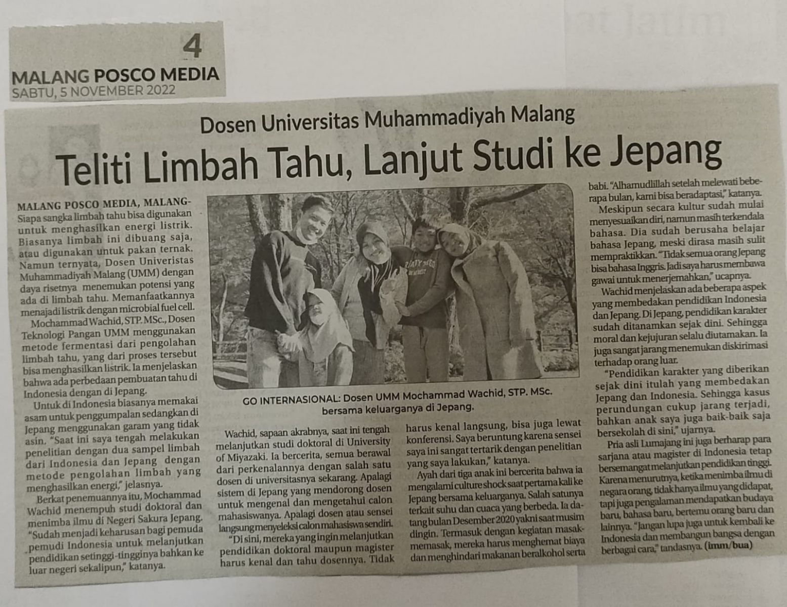 Teliti Limbah Tahu Lanjut Studi Ke Jepang Malang Posco Media Umm